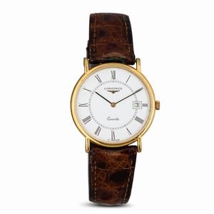 LONGINES - Orologio classico laminato, movimento al quarzo, quadrante bianco numeri Romani, 32 mm