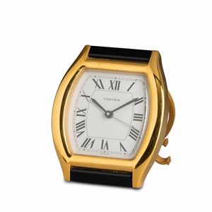 CARTIER : Pendoletta con sveglia da viaggio in ottone dorato al quarzo 88x74 mm  - Asta Watches - Associazione Nazionale - Case d'Asta italiane