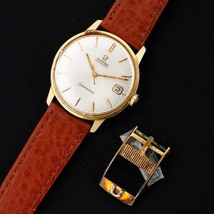 OMEGA : Seamaster Automatic in oro giallo 18k cassa con fondo a vite, quadrante Argent indici applicati con datario, 34 mm  - Asta Watches - Associazione Nazionale - Case d'Asta italiane