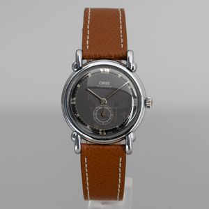 ORIS : Raro orologio carica manuale, anse Fancy in acciaio con quadrante grigio bitonale e numeri Romani 33 mm  - Asta Watches - Associazione Nazionale - Case d'Asta italiane