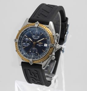 Breitling : Chronomat in acciaio con ghiera girevole in oro, quadrante blu soleil, movimento automatico e cinturino in gomma, 39 mm  - Asta Watches - Associazione Nazionale - Case d'Asta italiane