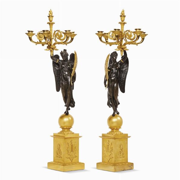 COPPIA DI GRANDI CANDELABRI IN STILE IMPERO, ROMA, SECOLO XX  - Asta INTERNATIONAL FINE ART - Associazione Nazionale - Case d'Asta italiane