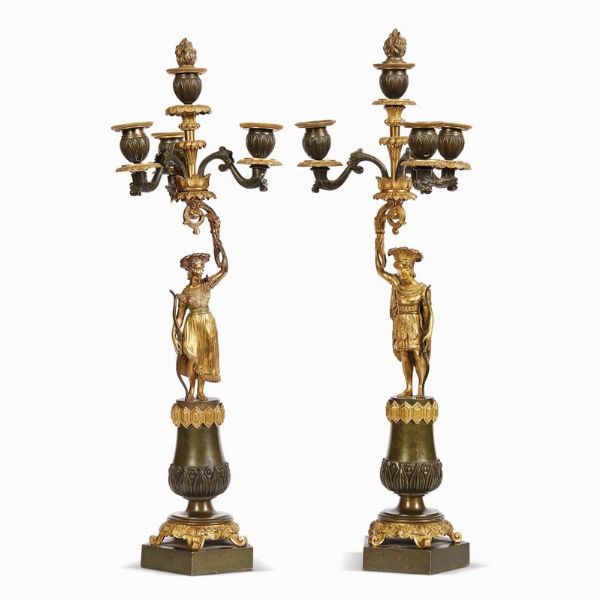 COPPIA DI CANDELABRI, FRANCIA, SECONDA METÀ SECOLO XIX  - Asta INTERNATIONAL FINE ART - Associazione Nazionale - Case d'Asta italiane