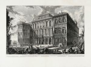 GIOVANNI BATTISTA PIRANESI - Veduta sul Monte Quirinale del Palazzo dell'Eccellentissima Casa Barberini, Architettura del Cav.r Bernino.