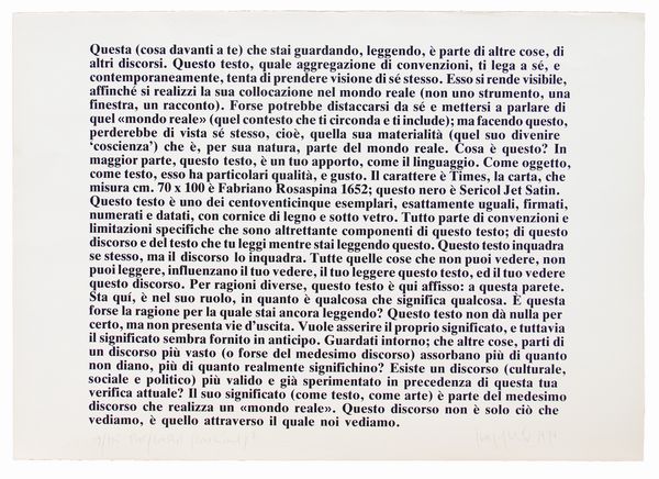 Joseph Kosuth : Text/Context (Conventional) I  - Asta Arte Moderna e Contemporanea - Associazione Nazionale - Case d'Asta italiane