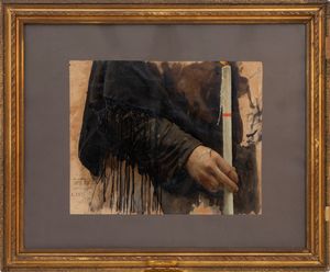 Luigi Nono : Mano con candela (studio per Funerali di un bambino)  - Asta Arte moderna e contemporanea - Dipinti del XIX e XX secolo - Associazione Nazionale - Case d'Asta italiane