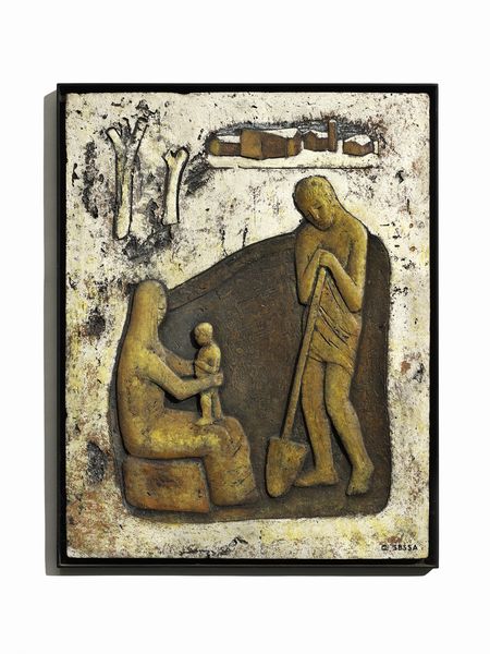 SESSA CARLO : Bassorilievo raffigurante famiglia contadina e paesaggio  - Asta Asta 451 | DESIGN E ARTI DECORATIVE DEL NOVECENTO - CERAMICHE e VETRI Online - Associazione Nazionale - Case d'Asta italiane