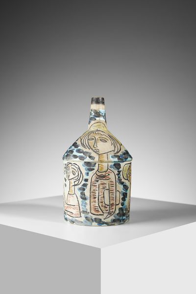 FANTONI MARCELLO (1915 - 2011) : Bottiglia decorata con personaggi  - Asta Asta 451 | DESIGN E ARTI DECORATIVE DEL NOVECENTO - CERAMICHE e VETRI Online - Associazione Nazionale - Case d'Asta italiane