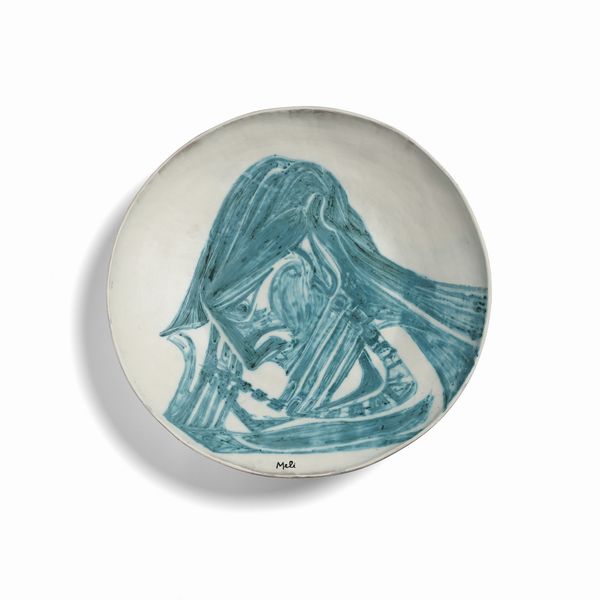 MELI SALVATORE (1929 - 2011) : Grande centrotavola decorata con volto maschile  - Asta Asta 451 | DESIGN E ARTI DECORATIVE DEL NOVECENTO - CERAMICHE e VETRI Online - Associazione Nazionale - Case d'Asta italiane