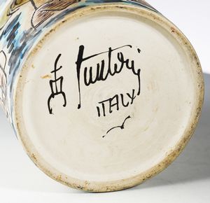 FANTONI MARCELLO (1915 - 2011) : Bottiglia decorata con personaggi  - Asta Asta 451 | DESIGN E ARTI DECORATIVE DEL NOVECENTO - CERAMICHE e VETRI Online - Associazione Nazionale - Case d'Asta italiane