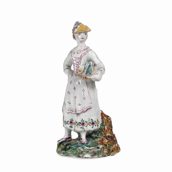 Figurina di pescivendola.<BR>Savona, 1780-1785 circa.  - Asta Maioliche e Porcellane da Collezione - Associazione Nazionale - Case d'Asta italiane