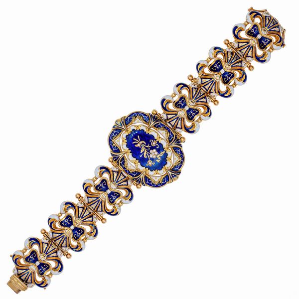 Antico bracciale  in oro giallo 18kt decorato con smalto  - Asta Gioielli e Orologi - Associazione Nazionale - Case d'Asta italiane