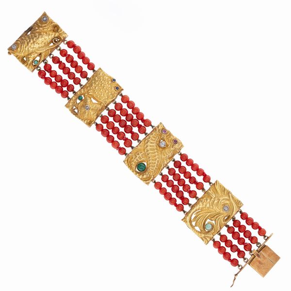 Bracciale a cinque fili di corallo rosso  - Asta Gioielli e Orologi - Associazione Nazionale - Case d'Asta italiane