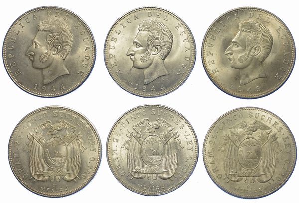 ECUADOR. Lotto di tre monete.  - Asta Numismatica - Associazione Nazionale - Case d'Asta italiane