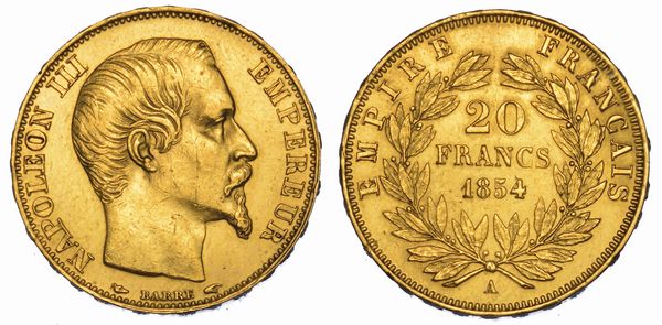 FRANCIA. NAPOLEON III, 1852-1870. 20 Francs 1854. Parigi.  - Asta Numismatica - Associazione Nazionale - Case d'Asta italiane