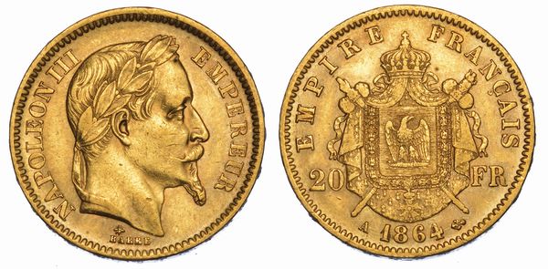 FRANCIA. NAPOLEON III, 1852-1870. 20 Francs 1864. Parigi.  - Asta Numismatica - Associazione Nazionale - Case d'Asta italiane