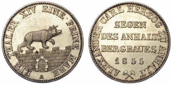 GERMANIA - ANHALT. ALEXANDER CARL, 1834-1863. Thaler 1855.  - Asta Numismatica - Associazione Nazionale - Case d'Asta italiane