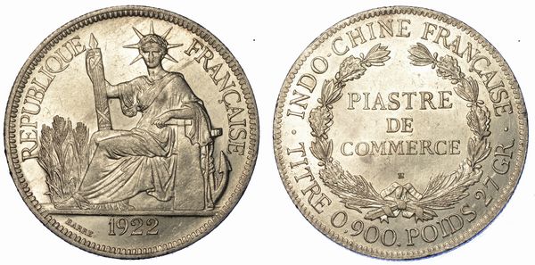 INDOCINA FRANCESE - TROISIEME REPUBLIQUE, 1871-1940. Piastre de Commerce 1922. Heaton.  - Asta Numismatica - Associazione Nazionale - Case d'Asta italiane