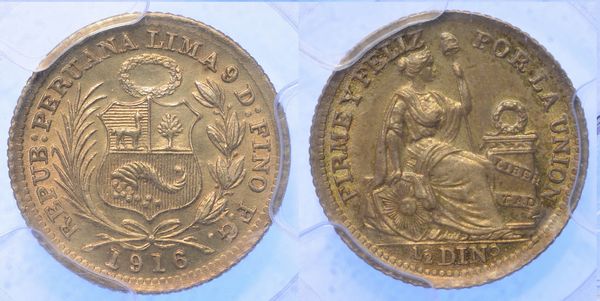 PER. REPUBLICA, DAL 1821. 1/2 Dinero 1916.  - Asta Numismatica - Associazione Nazionale - Case d'Asta italiane