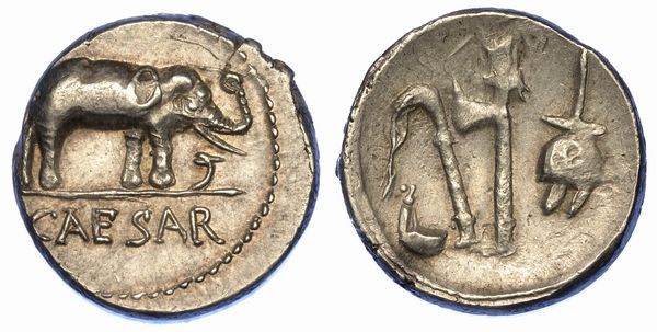 JULIA. C. Julius Caesar. Denario, anni 49-48 a.C. Zecca in movimento con Cesare.  - Asta Numismatica - Associazione Nazionale - Case d'Asta italiane