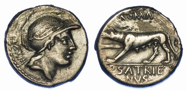 SATRIENA. P. Satrienus, 77 a. C. Denario.  - Asta Numismatica - Associazione Nazionale - Case d'Asta italiane