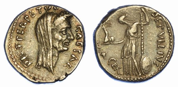 GIULIO CESARE - P. SEPULLIUS MACER. Denario, anno 44 a.C.  - Asta Numismatica - Associazione Nazionale - Case d'Asta italiane