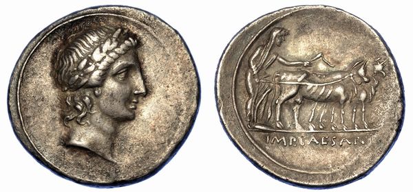 OTTAVIANO, 44-27 a.C. Denario, autunno 30-estate 29. Conio incerto in Italia (Roma?)  - Asta Numismatica - Associazione Nazionale - Case d'Asta italiane