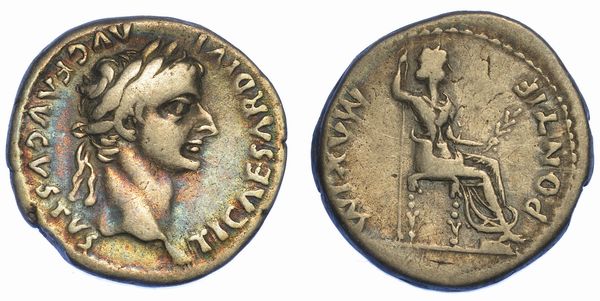 TIBERIO, 14-37. Denario. Lugdunum.  - Asta Numismatica - Associazione Nazionale - Case d'Asta italiane