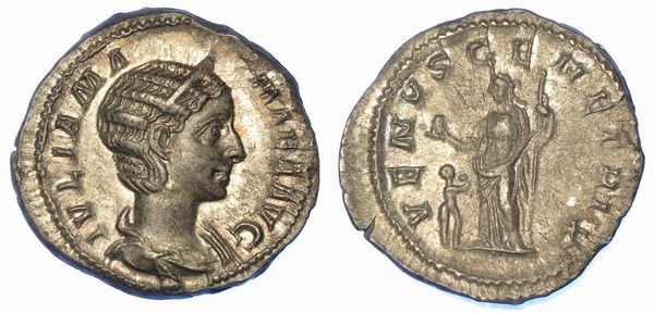 GIULIA MAMEA (madre di Alessandro Severo), 222-235. Denario, anno 223. Roma.  - Asta Numismatica - Associazione Nazionale - Case d'Asta italiane