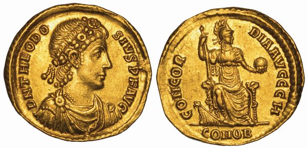 TEODOSIO I, 379-395. Solido, anni 379-383. Costantinopoli.  - Asta Numismatica - Associazione Nazionale - Case d'Asta italiane