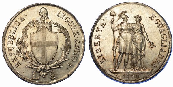 GENOVA. REPUBBLICA LIGURE, 1798-1805. 8 Lire 1798.  - Asta Numismatica - Associazione Nazionale - Case d'Asta italiane