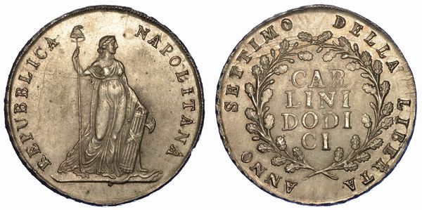 NAPOLI. REPUBBLICA NAPOLETANA 1799. Piastra da 12 Carlini A. VII (1799).  - Asta Numismatica - Associazione Nazionale - Case d'Asta italiane