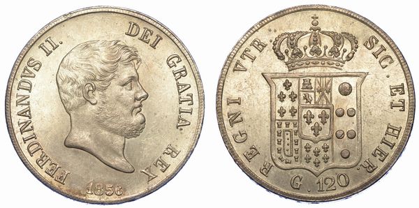 NAPOLI. FERDINANDO II DI BORBONE, 1830-1859. Piastra da 120 Grana 1856.  - Asta Numismatica - Associazione Nazionale - Case d'Asta italiane