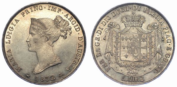 PARMA. MARIA LUIGIA DAUSTRIA, 1815-1847. 5 Lire 1832.  - Asta Numismatica - Associazione Nazionale - Case d'Asta italiane