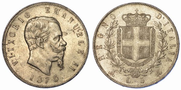 REGNO DITALIA. VITTORIO EMANUELE II DI SAVOIA, 1861-1878. 5 Lire 1875. Milano.  - Asta Numismatica - Associazione Nazionale - Case d'Asta italiane