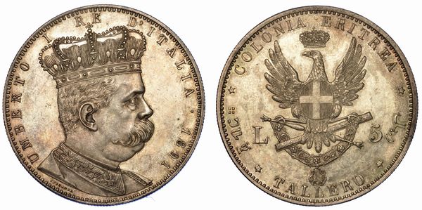 REGNO DITALIA - COLONIA DELLERITREA. UMBERTO I DI SAVOIA, 1890-1896. Tallero 1891.  - Asta Numismatica - Associazione Nazionale - Case d'Asta italiane