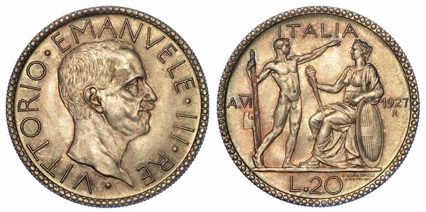 REGNO DITALIA. VITTORIO EMANUELE III DI SAVOIA, 1900-1946. 20 Lire 1927/A. VI. Littore.  - Asta Numismatica - Associazione Nazionale - Case d'Asta italiane