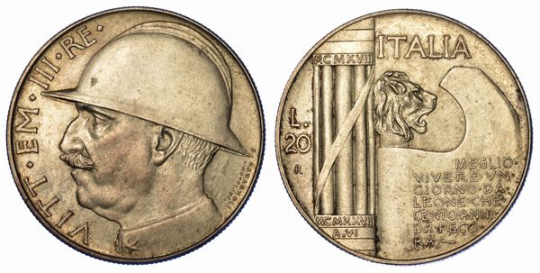 REGNO DITALIA. VITTORIO EMANUELE III DI SAVOIA, 1900-1946. 20 Lire 1928/A. VI. Elmetto.  - Asta Numismatica - Associazione Nazionale - Case d'Asta italiane