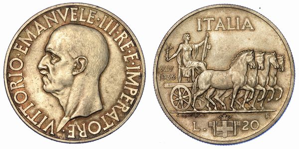 REGNO DITALIA. VITTORIO EMANUELE III DI SAVOIA, 1900-1946. 20 Lire 1936/A. XIV. Impero.  - Asta Numismatica - Associazione Nazionale - Case d'Asta italiane