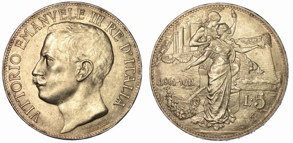 REGNO DITALIA. VITTORIO EMANUELE III DI SAVOIA, 1900-1946. 5 Lire 1911. Cinquantenario.  - Asta Numismatica - Associazione Nazionale - Case d'Asta italiane