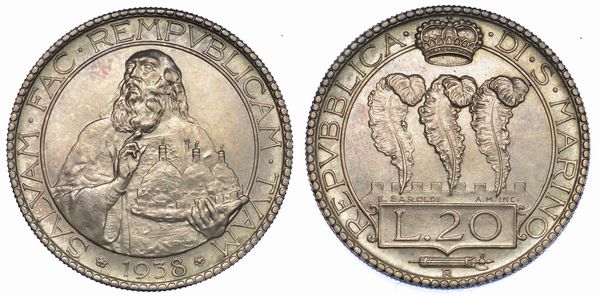 SAN MARINO. Vecchia monetazione, 1864-1938. 20 Lire 1938.  - Asta Numismatica - Associazione Nazionale - Case d'Asta italiane