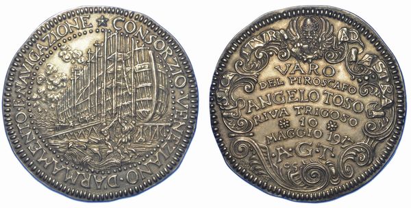 REGNO D'ITALIA. CONSORZIO VENEZIANO D'ARMAMENTO E NAVIGAZIONE. Medaglia in argento 1917.  - Asta Numismatica - Associazione Nazionale - Case d'Asta italiane