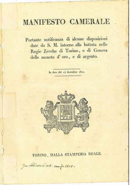 REGNO DI SARDEGNA. Lotto di sette manifesti.  - Asta Numismatica - Associazione Nazionale - Case d'Asta italiane