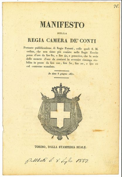 REGNO DI SARDEGNA E D'ITALIA. Lotto di sette manifesti.  - Asta Numismatica - Associazione Nazionale - Case d'Asta italiane