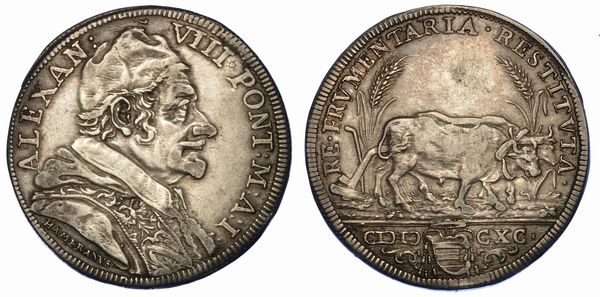 STATO PONTIFICIO. ALESSANDRO VIII, 1689-1691. Testone 1690/A. I.  - Asta Numismatica - Associazione Nazionale - Case d'Asta italiane