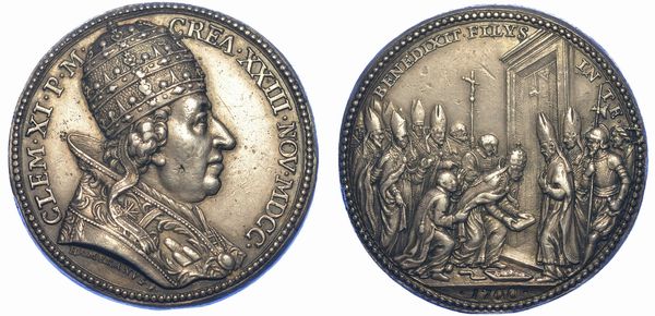 STATO PONTIFICIO. CLEMENTE XI, 1700-1721. Medaglia d'argento 1700. Elezione a nuovo pontefice e chiusura della Porta Santa.  - Asta Numismatica - Associazione Nazionale - Case d'Asta italiane