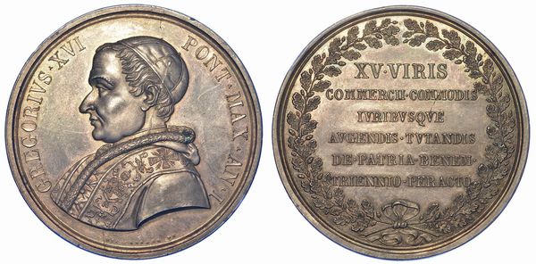 STATO PONTIFICIO. GREGORIO XVI, 1831-1846. Medaglia in argento A. I. Ai Benemeriti della Camera di Commercio.  - Asta Numismatica - Associazione Nazionale - Case d'Asta italiane