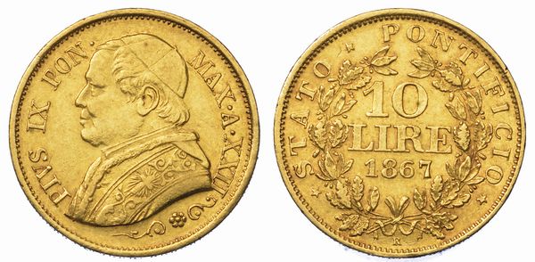 STATO PONTIFICIO. PIO IX, 1846-1878. 10 Lire 1867/A. XXII.  - Asta Numismatica - Associazione Nazionale - Case d'Asta italiane