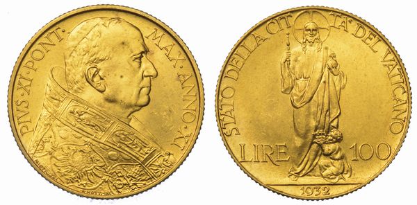 VATICANO. PIO XI, 1922-1939. 100 Lire 1932/A. XI.  - Asta Numismatica - Associazione Nazionale - Case d'Asta italiane