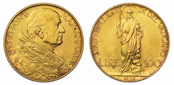 VATICANO. PIO XI, 1922-1939. 100 Lire 1935/A. XIV.  - Asta Numismatica - Associazione Nazionale - Case d'Asta italiane